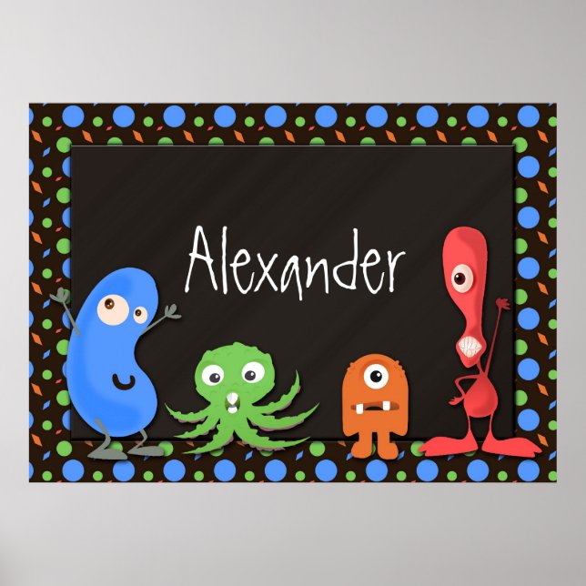 Cute Monsters with Dark Brown Background Poster (Front)
