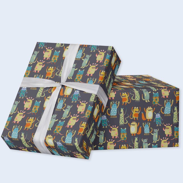 Cute Monsters Wrapping Paper (Fun monster pattern gift wrapping paper)