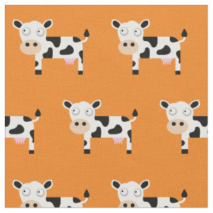Cute Moo Cow Kid Baby Nursery Farm Orange Fabric