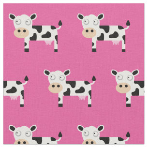 Cute Moo Cow Kid Baby Nursery Farm Pink Fabric