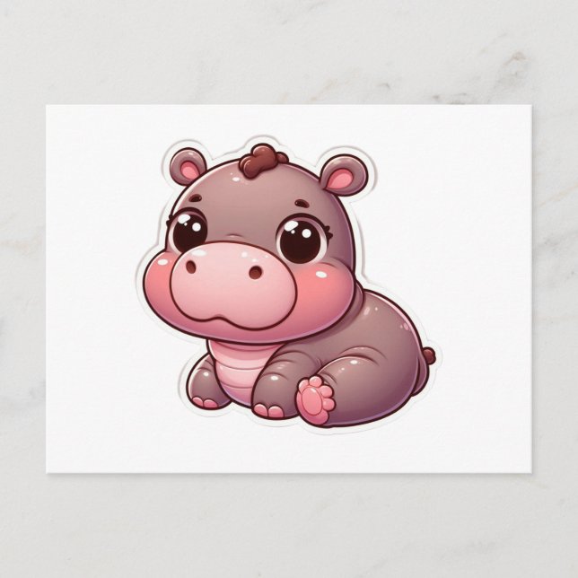 Cute Moo Deng Baby Hippo Card (Front)