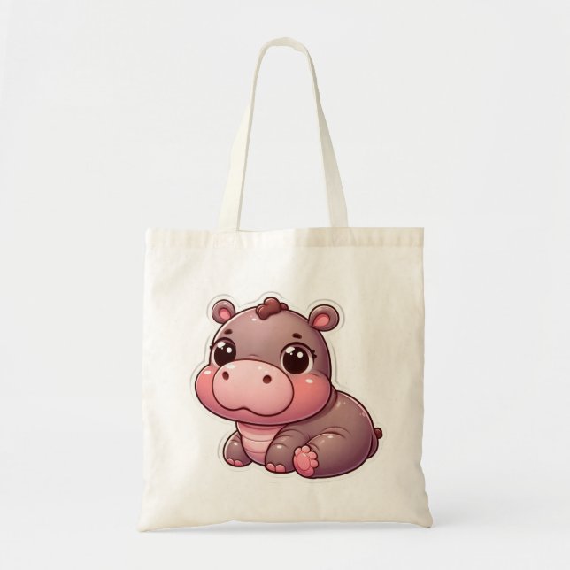 Cute Moo Deng Baby Hippo Tote Bag (Front)