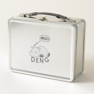 Cute Moo Deng Baby Nope Funny Long Sleeve T-Shirt Metal Lunch Box