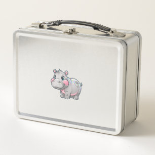Cute MOO DENG Baby Pygmy Hippo Girls Besties Crew Metal Lunch Box