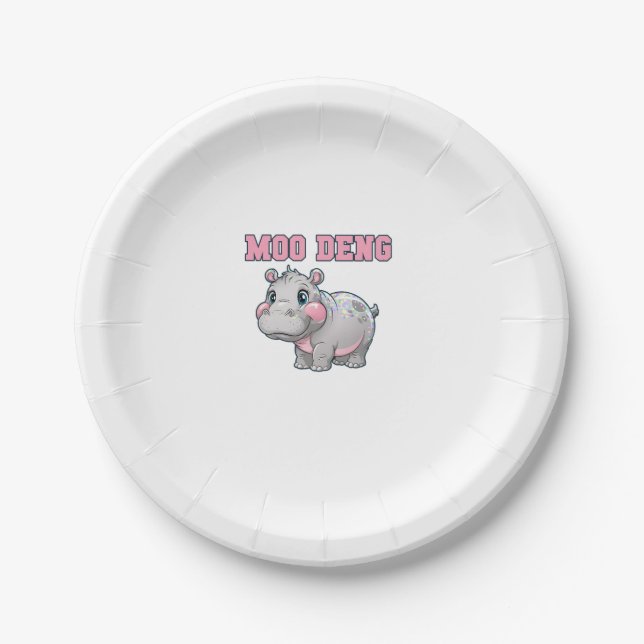 Cute MOO DENG Baby Pygmy Hippo Girls Besties Crew  Paper Plate (Front)