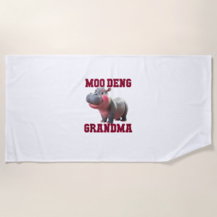 Cute MOO DENG GRANDMA Baby Hippo Granny Teacher Cu Beach Towel