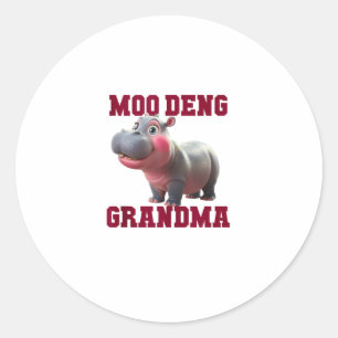 Cute MOO DENG GRANDMA Baby Hippo Granny Teacher Cu Classic Round Sticker