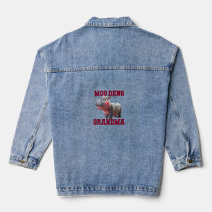 Cute MOO DENG GRANDMA Baby Hippo Granny Teacher Cu Denim Jacket