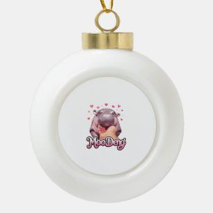 Cute Moo Deng Hippo Girlie Hearts for girls kids w Ceramic Ball Christmas Ornament