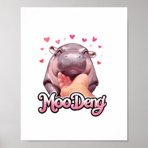 Cute Moo Deng Hippo Girlie Hearts for girls kids w Poster
