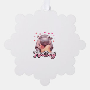 Cute Moo Deng Hippo Girlie Hearts for girls kids w Tree Decoration Card