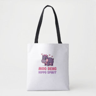 Cute MOO DENG HIPPO SPIRIT Pixels Animal Adventure Tote Bag