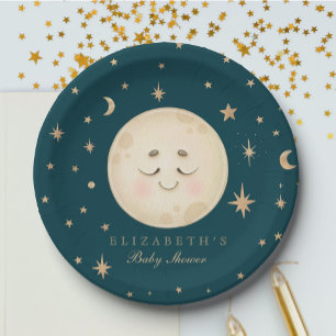 Cute Moon and Star Navy Baby Shower  Paper Plate