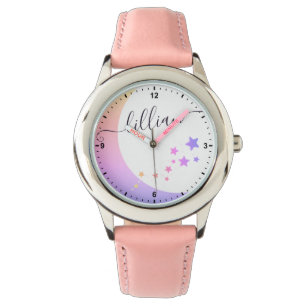 Cute Moon and Stars White Rainbow Ombre Name Watch