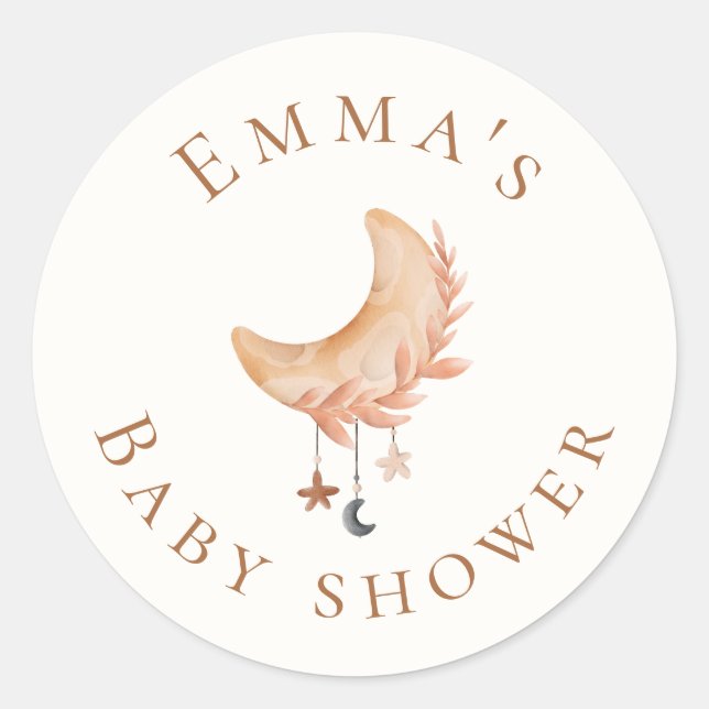 Cute Moon Baby Shower  Classic Round Sticker (Front)