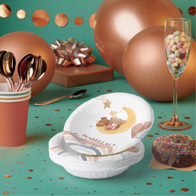 Cute moon Bear African american kids baby shower Paper Plate (Multi)