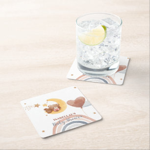 Cute moon Bear African american kids baby shower Square Paper Coaster