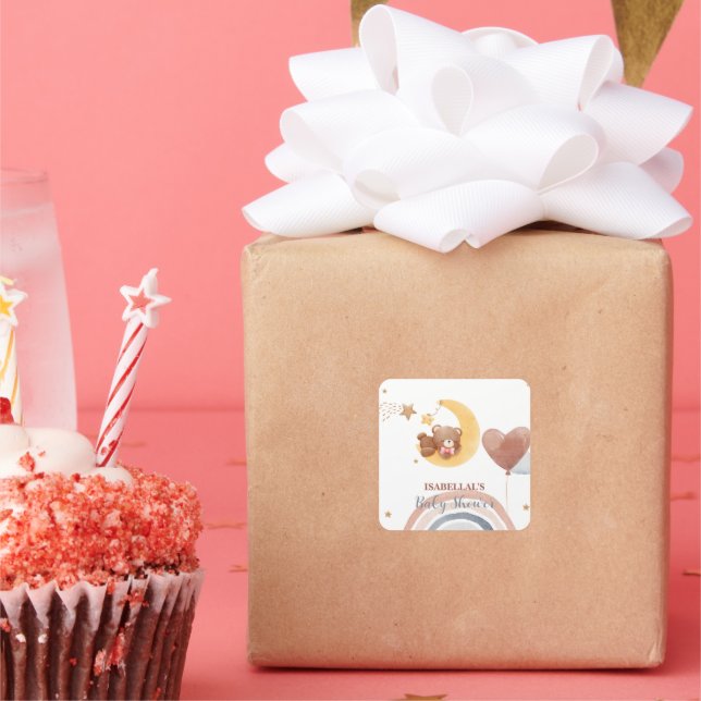 Cute moon Bear African american kids baby shower Square Sticker (Party)