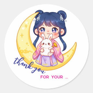 Cute Moon Bunny Girl  Classic Round Sticker