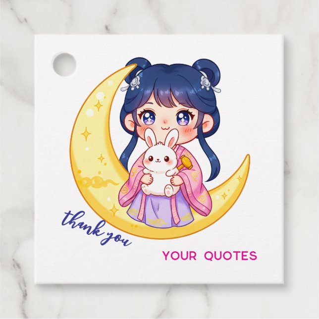 Cute Moon Bunny Girl  Favour Tags (Front)