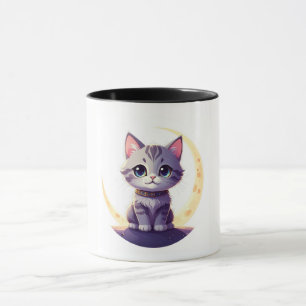 Cute Moon Cat Mug – Magical Kitten on CrescentMoon