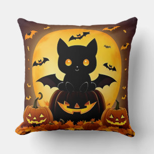🌕🐱 Cute Moon Cat Pumpkin Halloween Cosy Night🧡 Cushion