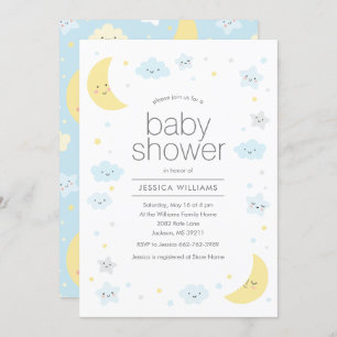 Cute Moon Clouds & Stars Baby Shower Invitation