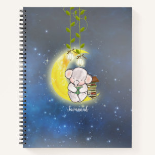 Cute Moon Elephant Name School Notebook