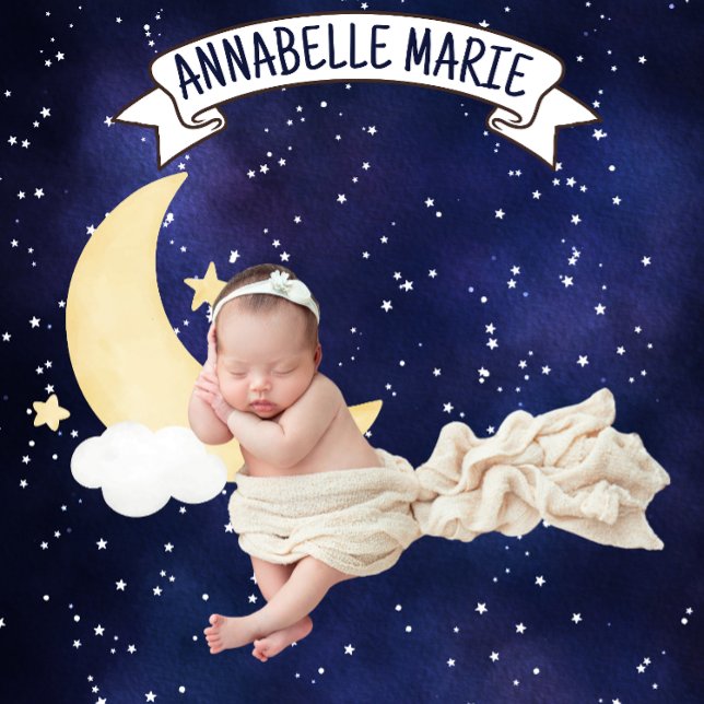 Cute Moon in Night Sky Baby Milestone Fleece Blanket (Creator Uploaded)