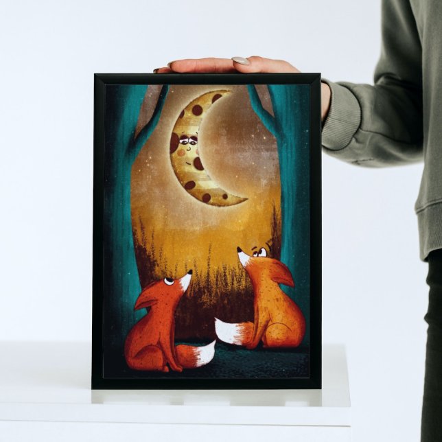 Cute Moon Night Forest Foxes Nature Kids Nursery Poster (Creator Uploaded)