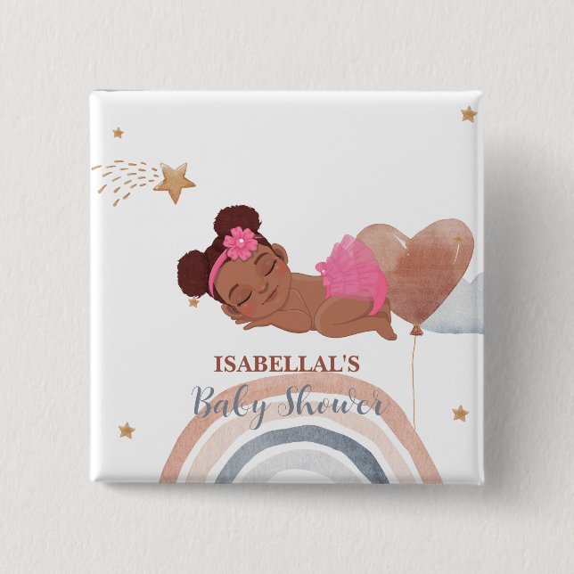Cute moon star African american kids baby shower 15 Cm Square Badge (Front)