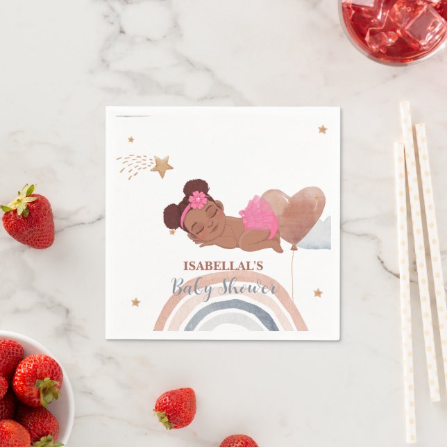 Cute moon star African american kids baby shower Napkin (Insitu)
