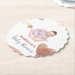 Cute moon star African american kids baby shower Paper Coaster
