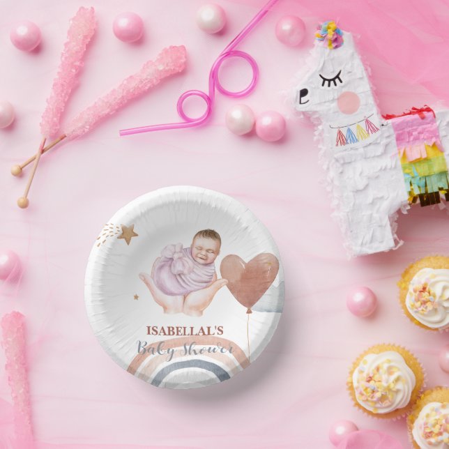 Cute moon star African american kids baby shower Paper Plate (Party)