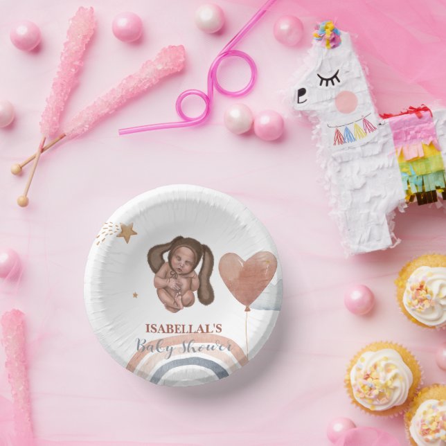 Cute moon star African american kids baby shower Paper Plate (Party)