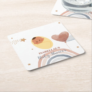 Cute moon star African american kids baby shower Square Paper Coaster