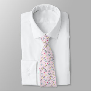 Cute Moon, Stars and Clouds Pattern on Pastel Pink Tie