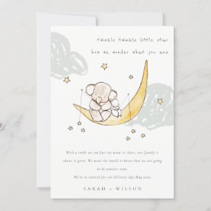 Cute Moon Stars Elephant Bunny Baby Announcement 
