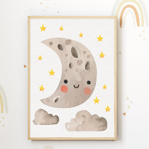 Cute Moon Stars Kids Room Decor Nursery Poster