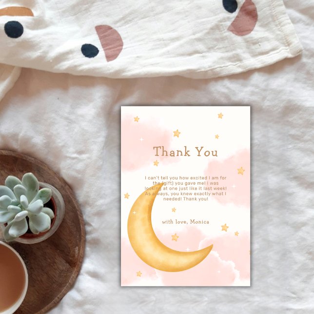 Cute Moon Stars Twinkle Twinkle Girl Baby Shower Thank You Card (Cute Moon Stars Twinkle Twinkle Girl Baby Shower Thank You Card)