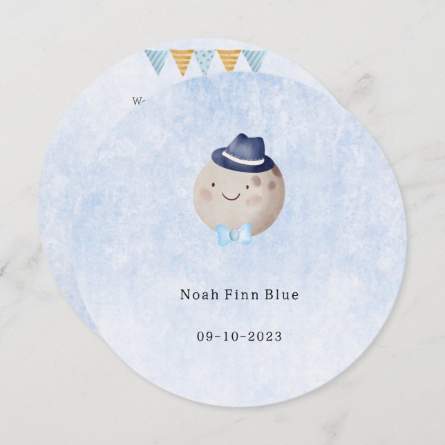 Cute Moon With Hat And Bow Baby Boy Card (Front/Back)