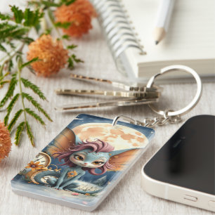 Cute Moonlit Fantasy Creature Key Ring