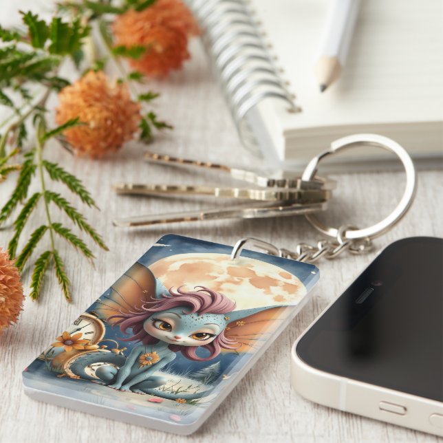 Cute Moonlit Fantasy Creature Key Ring (Front Right)