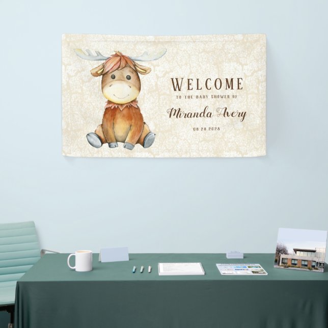 Cute Moose Animal Print Baby Shower Welcome  Banner (Tradeshow)