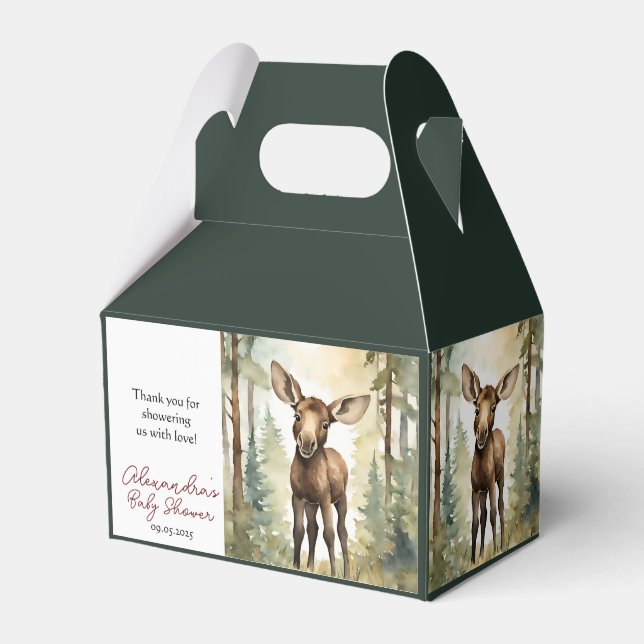 Cute Moose Baby Shower Gender Neutral  Favour Box (Front Side)