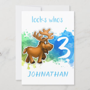 Cute Moose Birthday Card Blue
