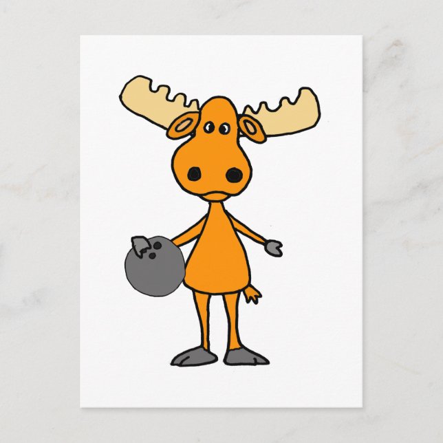 Cute Moose Bowling Cartoon Postcard (Front)