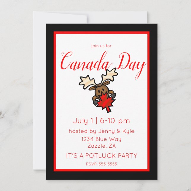 Cute Moose Canada Day Invitation (Front)
