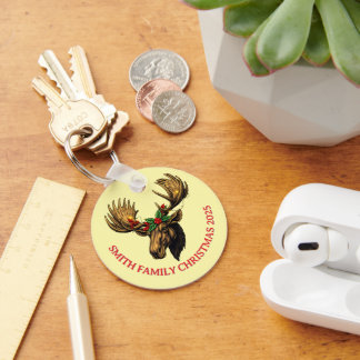 CUTE MOOSE CHRISTMAS DESIGN KEY RING