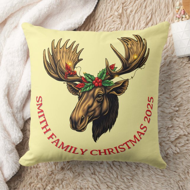CUTE MOOSE CHRISTMAS DESIGN Throw Pillow (Blanket)